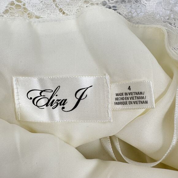 Eliza J White Lace Dress Size 4 Illusion Sheath Ivory Knee Length Graduation New - Picture 10 of 16